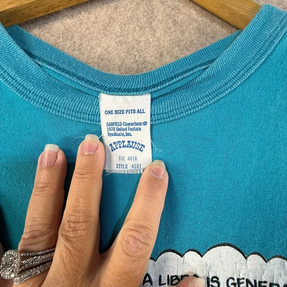 Vintage 1978 Garfield Libra Zodiac Sleep Shirt Applause Teal‎ Blue One Size